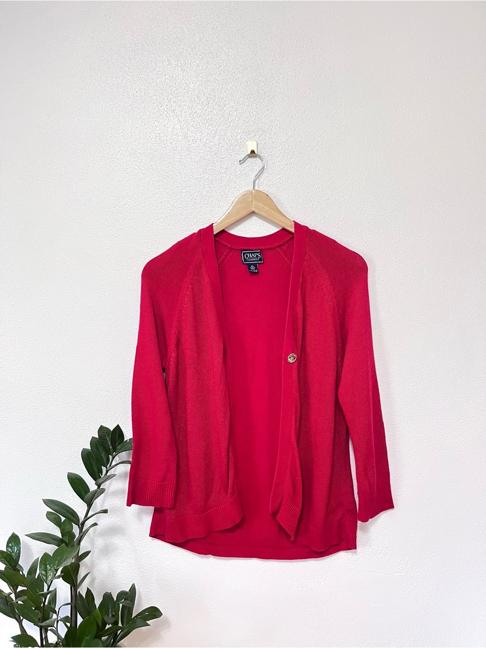 chaps red 3/4 sleeve button cardigan sweater knit vintage xl